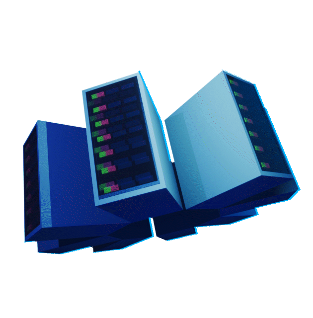 Three Minecraft-style server racks