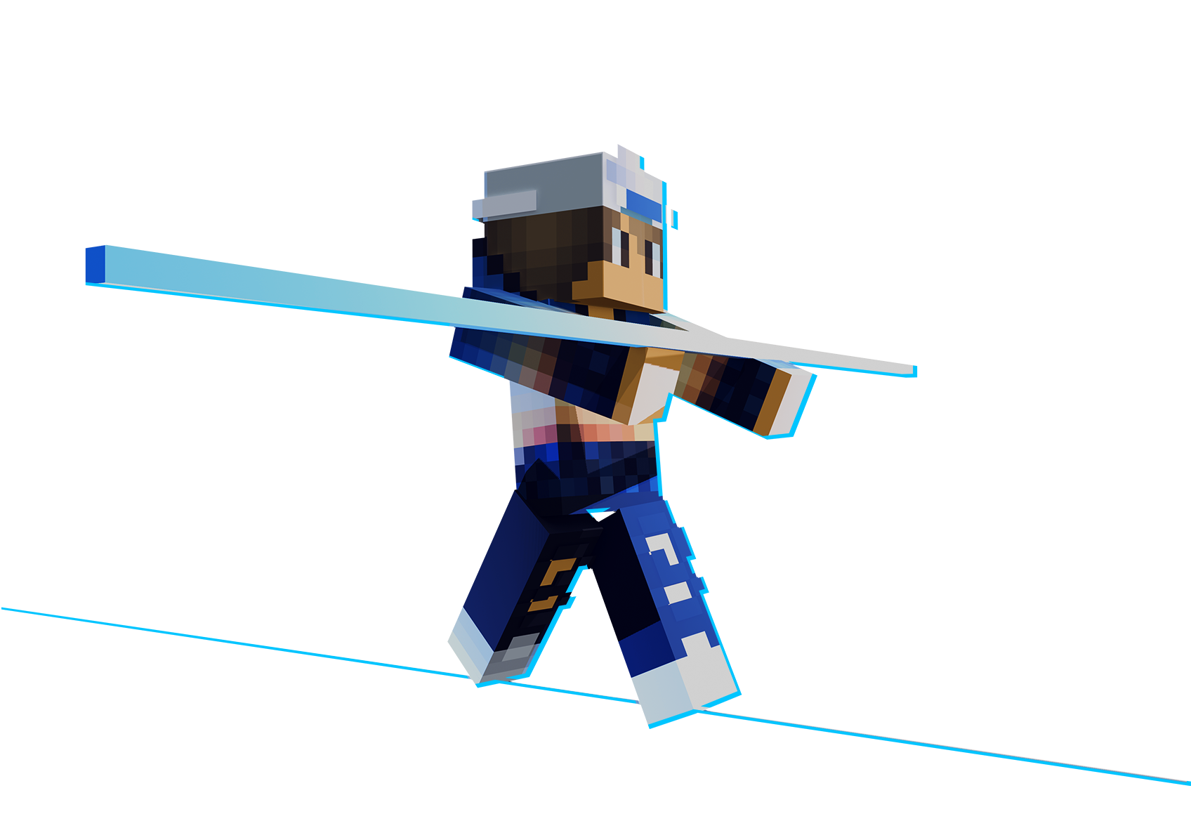 A Minecraft player balancing on a tightrope