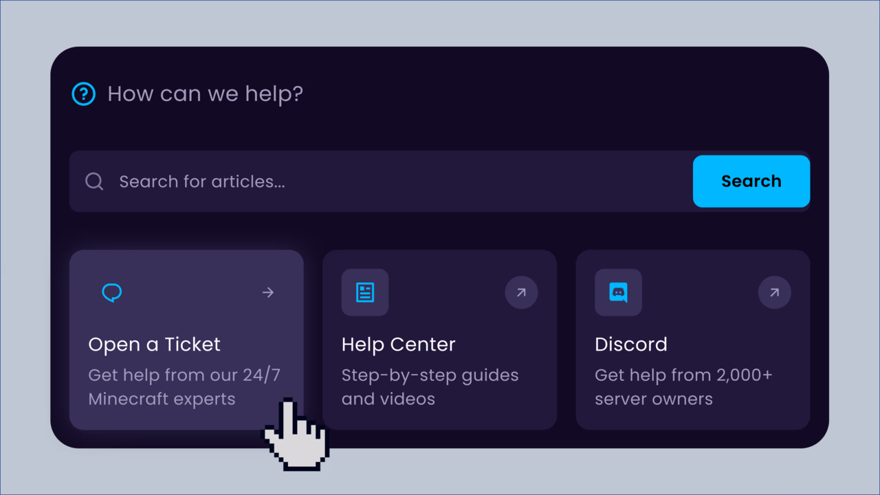 Help center in the WiseHosting panel