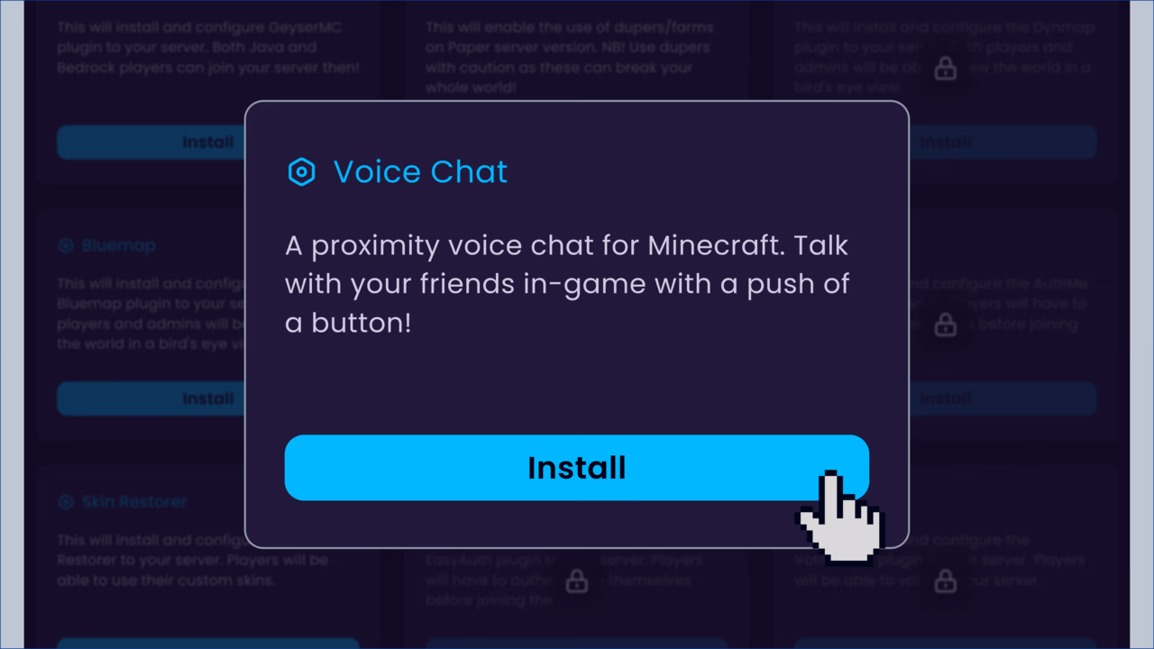 Voice Chat preset installer in the WiseHosting panel